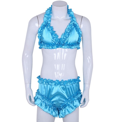 Sexy Men Lingerie Set Sissy Halter Neck Bra Top with Underwear Briefs Nightwear - Picture 10 of 17