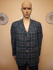 Men Vintage Green Tartan Plaid Wool Blazer SIZE L/42