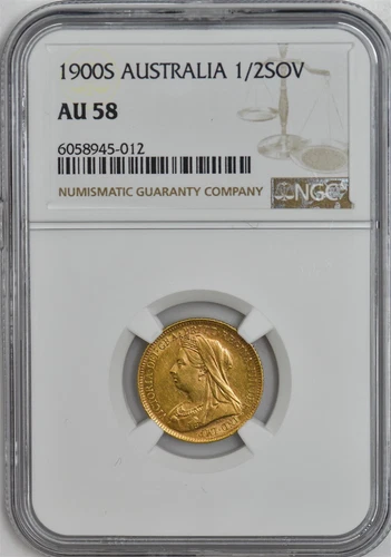1900S Australia Gold 1/2 Sovereign AU58 NGC 945799-3