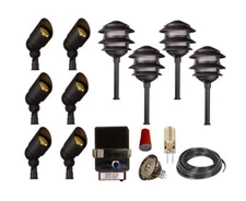 3W LED 6 Directional Bullet and 4 Pagoda Path Light Kit - Black