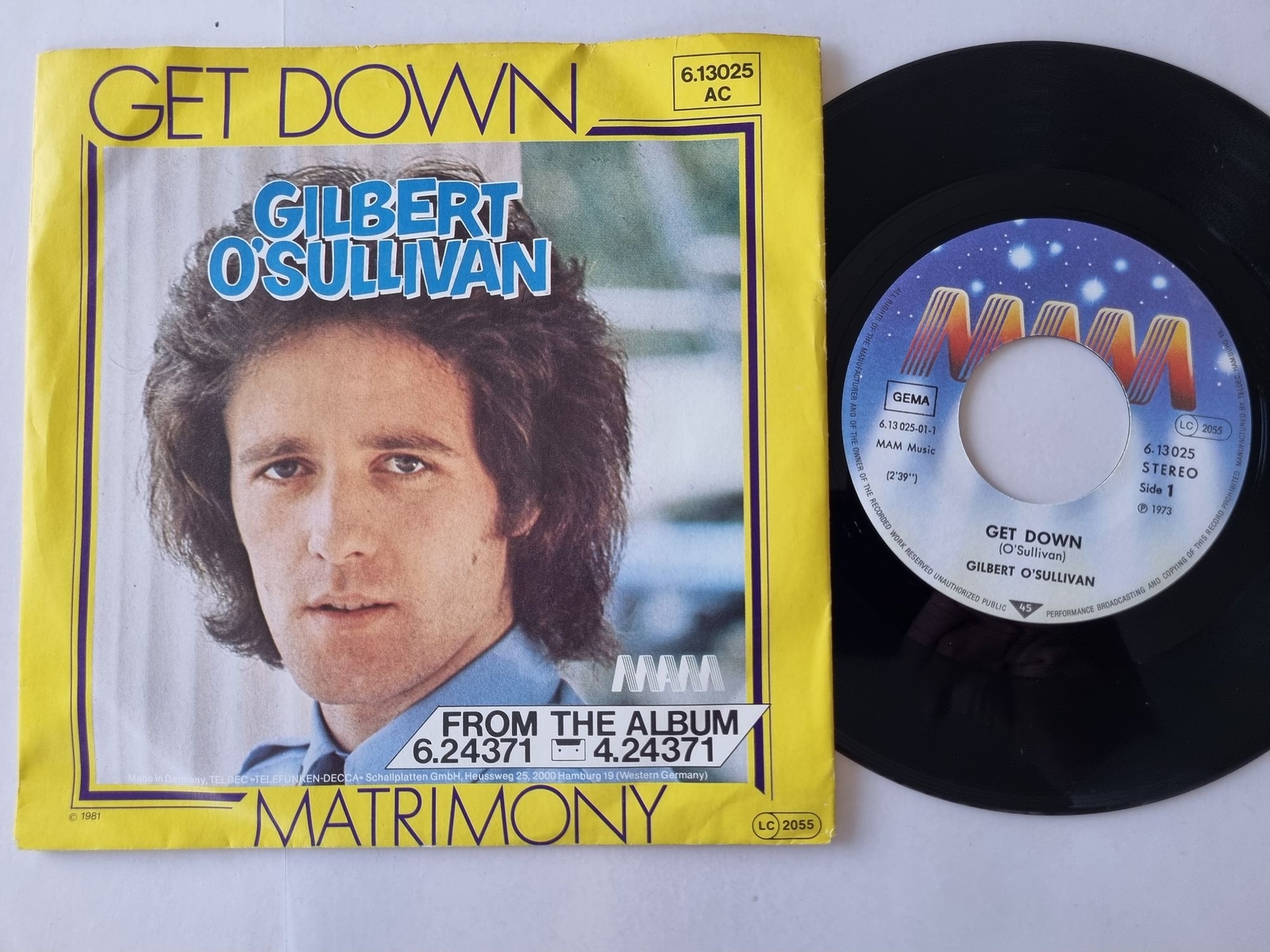 Gilbert O'Sullivan - Get down/ Matrimony 7'' Vinyl Germany