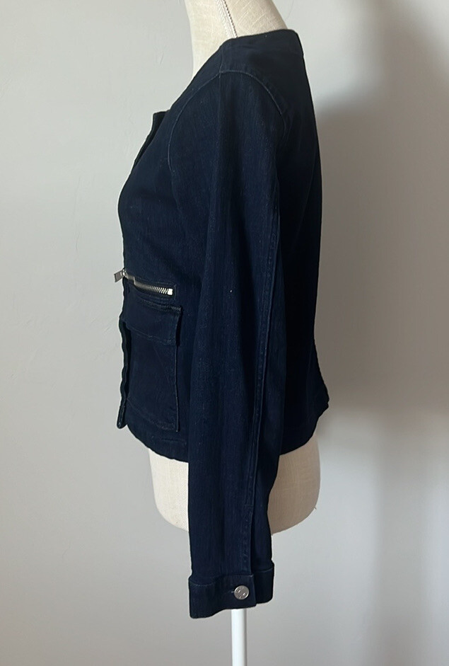 DKNY Women's Collarless Denim Jacket Dark Denim Size … Gem