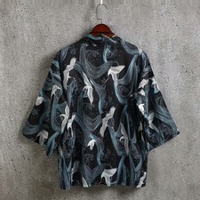 Men Kimono Cardigan Japanese Top Loose Coat Yukata Jacket Casual Outerwear White