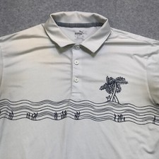 Puma Polo Shirt Men's Medium White Golf Performance Graphic Print Stretch Logo