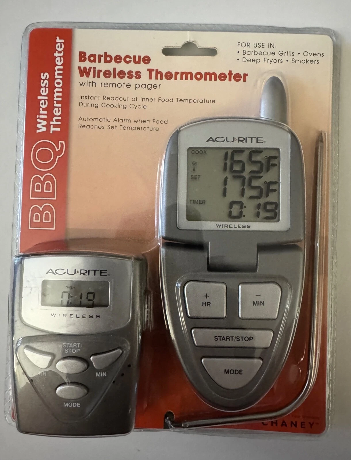 CHANEY Barbecue Wireless Thermometer W/ Remote Pager Instant Readout Auto Alarm