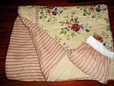 LAURA ASHLEY FLORAL STRIPE CINNAMON GREEN BLUE 2P TWIN COMFORTER BEDSKIRT