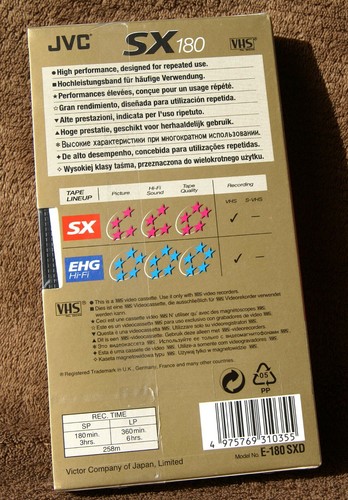 Cassette VHS vierge 180 minutes JVC E-180 SXD 3 heures PAL SECAM Vidéo - Photo 2/6