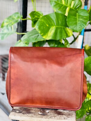 Herren Ziege Kuriertasche Leder Echt Satchel Tasche Laptop Brown Aktentasche Neu
