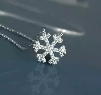 1Ct Round Cut Lab Created Diamond Snowflake Chain Pendant 14K White Gold Plated
