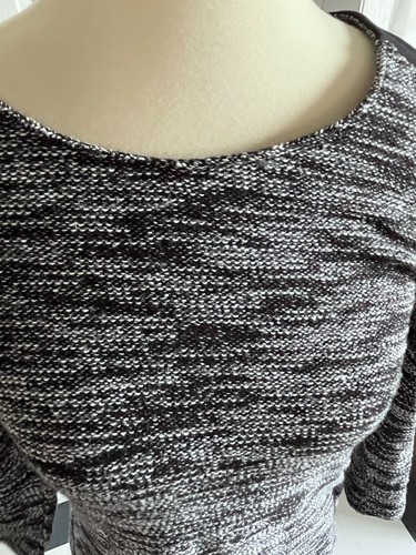 Old Navy M Black White Heathered Dress 3/4 Sleeve Zip Back Detail Shoulders - Picture 4 of 7