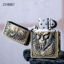 ZORRO 3D Relief Kerosene Lighter Retro Chinese Design Metal Body, Grinding Wheel