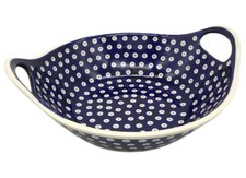 Bunzlauer Keramik Schale mit Griffen - Dekor Blau-Auge