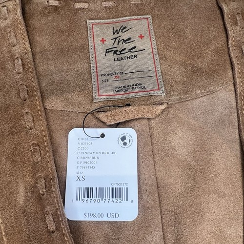 Free People Low Rider Suede Vest We The Free Snap Up Pockets Brown XS NEW - Picture 14 of 16