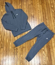 Nike Sportswear Club Fleece Gray Hoodie  Sweat Pants Set Size Large Sweatsuit