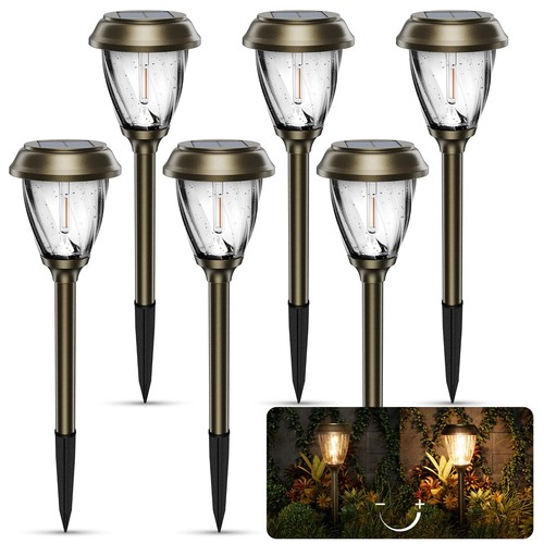 XMCOSY+ Solar Pathway Lights Outdoor, 10/25 LM in 2 Lighting Modes, Glass Sta...
