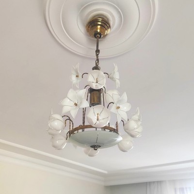 Vintage White Murano Milk Glass Calla Lily Chandelier