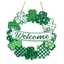 St Patrick's Day Wreath Wooden Shamrock Wreath Front Door Hanger Decor Spring
