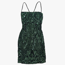 NWT Windsor Green Sequin Mini Dress M Sparkle Lace Up Back Homecoming Party