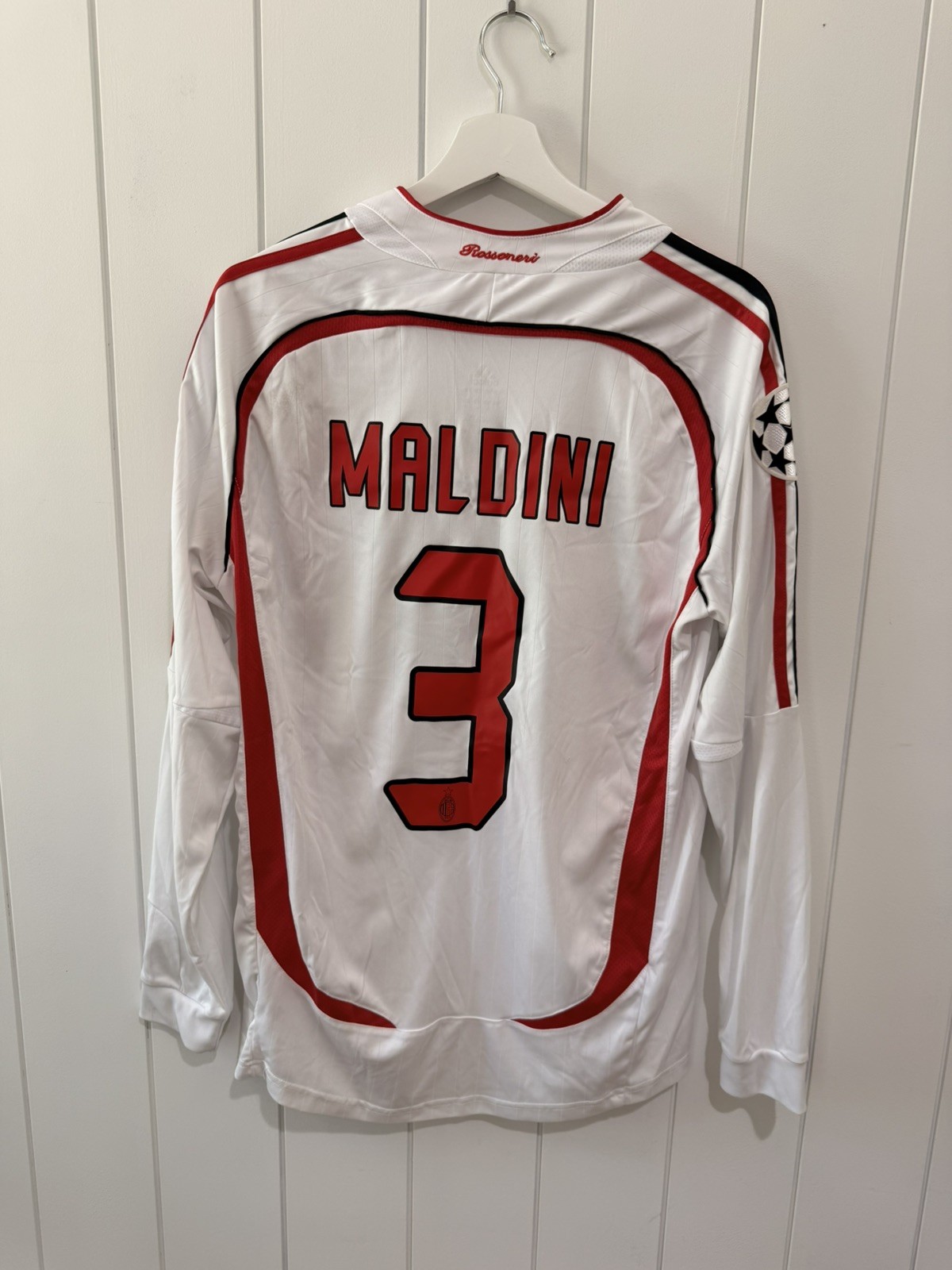 2007 Final Milan Away Retro Jersey Maldini #3 White Long Sleeve Iconic