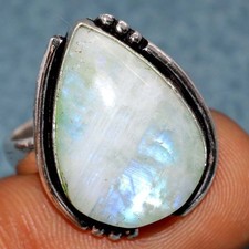 925 Silver Plated Rainbow Moonstone Ring US 9 Layering Friendly Design Trendy GW
