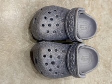 Crocs Classic Glitter Purple Unisex Kids Clog Sandals Silver Size C6