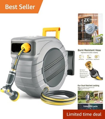 All-Weather Retractable Hose Reel 5/8 in x 100 ft with Durable Brass Fittings