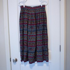 VTG 14 Paisley Midi Skirt Boho Festival Global Mosaic Folk Print  Dark Autumn