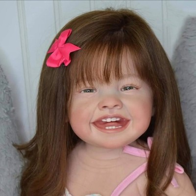 28'' Painted Reborn Doll Assembeld Toddler Girl Brown Hair with Cloth Body Gifts