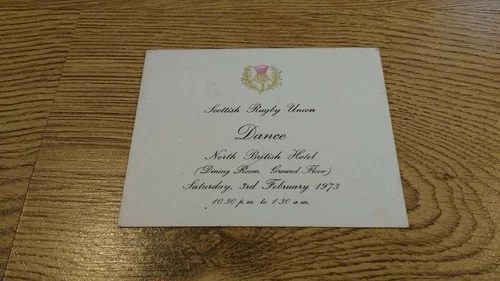 Scotland v Wales 1973 Rugby Dance Invitation Card