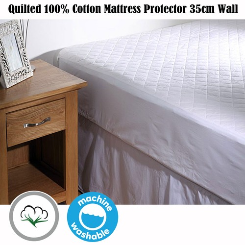 100% Cotton Quilted Mattress Protector 35cm Wall - Picture 2 of 3