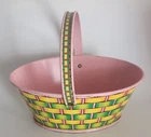 VINTAGE 1950S J. CHEIN & CO. TIN LITHOGRAPH EASTER BASKET PINK HANDLE