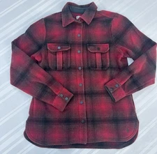 SmartWool Shacket Women M Black Red Anchor Line Plaid Shirt Jacket Wool Pockets