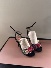 Betsey Johnson Strappy Stiletto Heels Floral Bow Black Women's Size 8