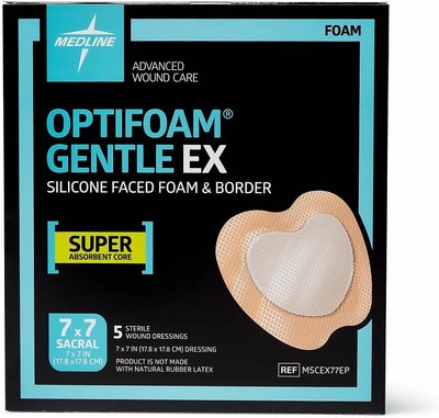 Medline Optifoam Gentle EX Bordered Adhesive Dressing Box of 5, 7X7- MSC2177EP
