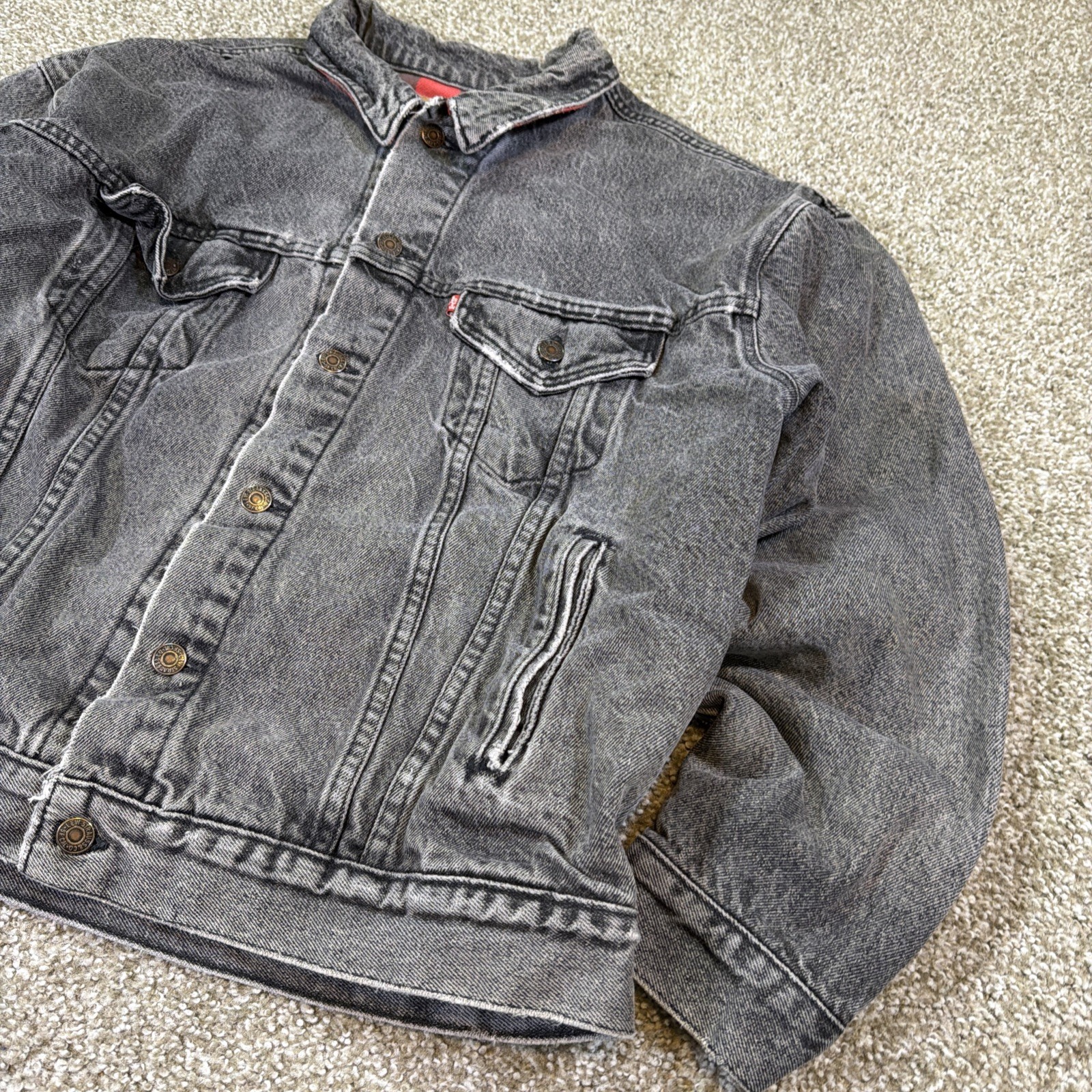 Black Levi Denim Jacket Vintage Flannel Lined Made in USA 80s Size Large Fadeddd thumbnail 2