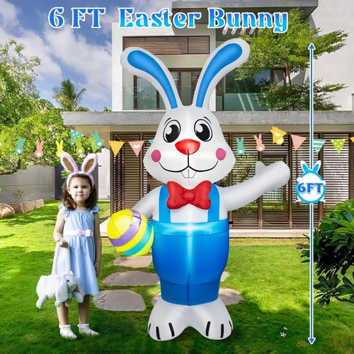 6FT Easter Inflatables Outdoor Decorations, Inflatable Bunny Holds Egg Built-... - Picture 4 of 9