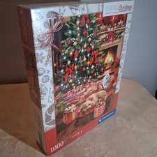 Clementoni Classic Christmas Collection 1000 Pc Puzzle Fireplace Dog Cat