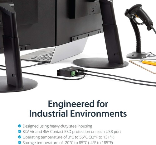 StarTech.com 4-Port USB 2.0 Hub - Metal Industrial USB-A Hub - Din Rail, Wall or - Picture 2 of 10