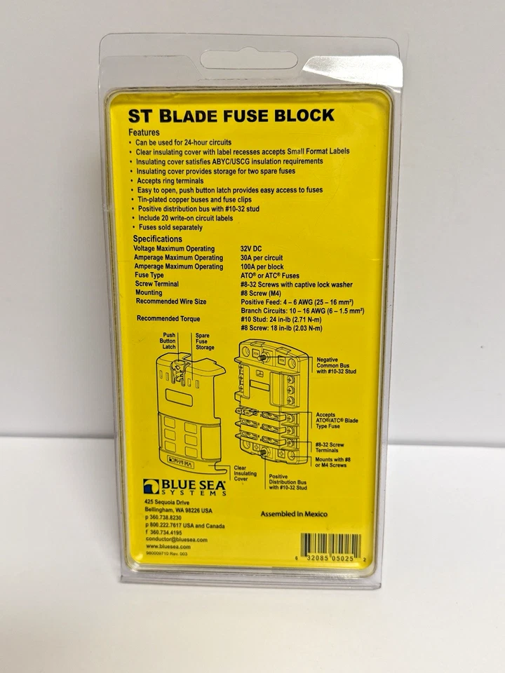Blue Sea Systems 5025 6-Circuit ST Blade Fuse Block with Ground & Cover 100A - Image 2 of 2