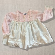 Vintage Bryan Baby Pink White Lace Party Dress Top 6-9M Heirloom USA 80s 90s
