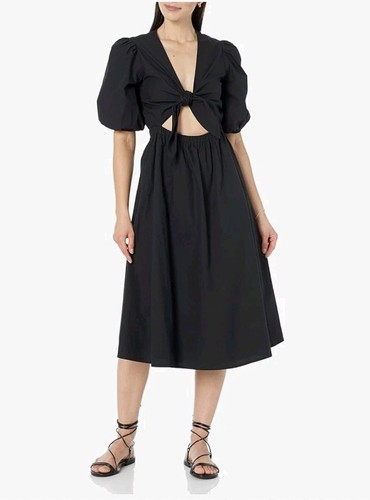 New The Drop Dress Prisha Cut Out Poplin Midi, Cotton Lined, Black Size  Small - Picture 1 of 9