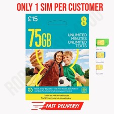 PAYG EE SIM 75Gb Data Unlimited Minutes &Texts UK