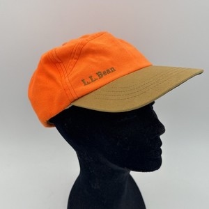 Vintage L.L. Bean Canvas Hat Blaze Orange Tan USA Made Strapback Hunting Cap 80s