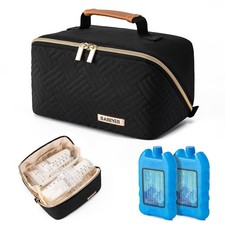 Black Portable Insulated Breast Milk Cooler Travel Bag Fits 6 Bags Ice Pack