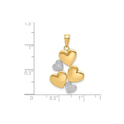 14k Yellow Gold Rhodium Heart Pendant Cluster Two-Tone Charm for Women Love - Picture 4 of 6