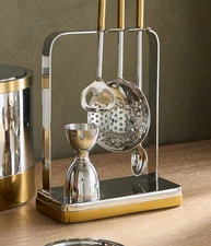 Pottery Barn FILMORE 4 Pc Bar Tools Set Gold Colored Handles Cocktails NEW BOX