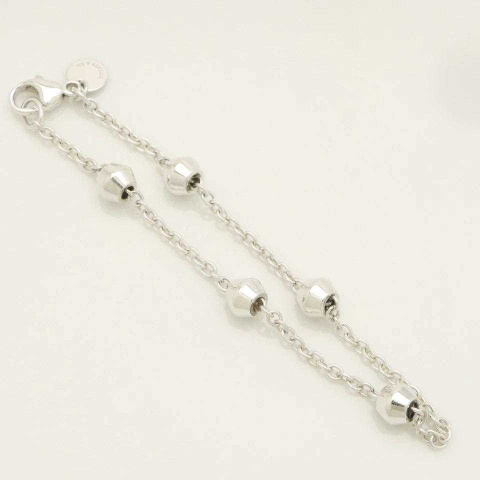 Authentic Tiffany & Co. Barrel Bead Station Chain Bracelet 7.3" Silver w/Pouch - Image 3 of 4