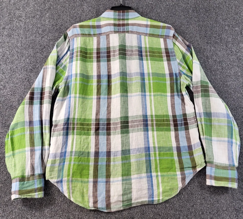 Canterbury Of New Zealand Linen Shirt Men M Grn/Multi Plaid Long Sleeve Roll Tab - Image 4 of 4