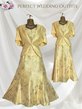 JACQUES VERT Size 14 Yellow Silver Mother Of The Bride Outfit Skirt Top Jacket