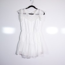 LoveShackFancy Barnes Cotton Sheer Mesh Panel Lace Short Sleeve Mini Dress White